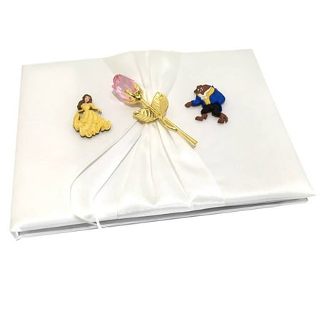 Rose Keepsake - Beauty And The Beast Wedding Satin Guest Book Bride & Groom Pink Rose Keepsake