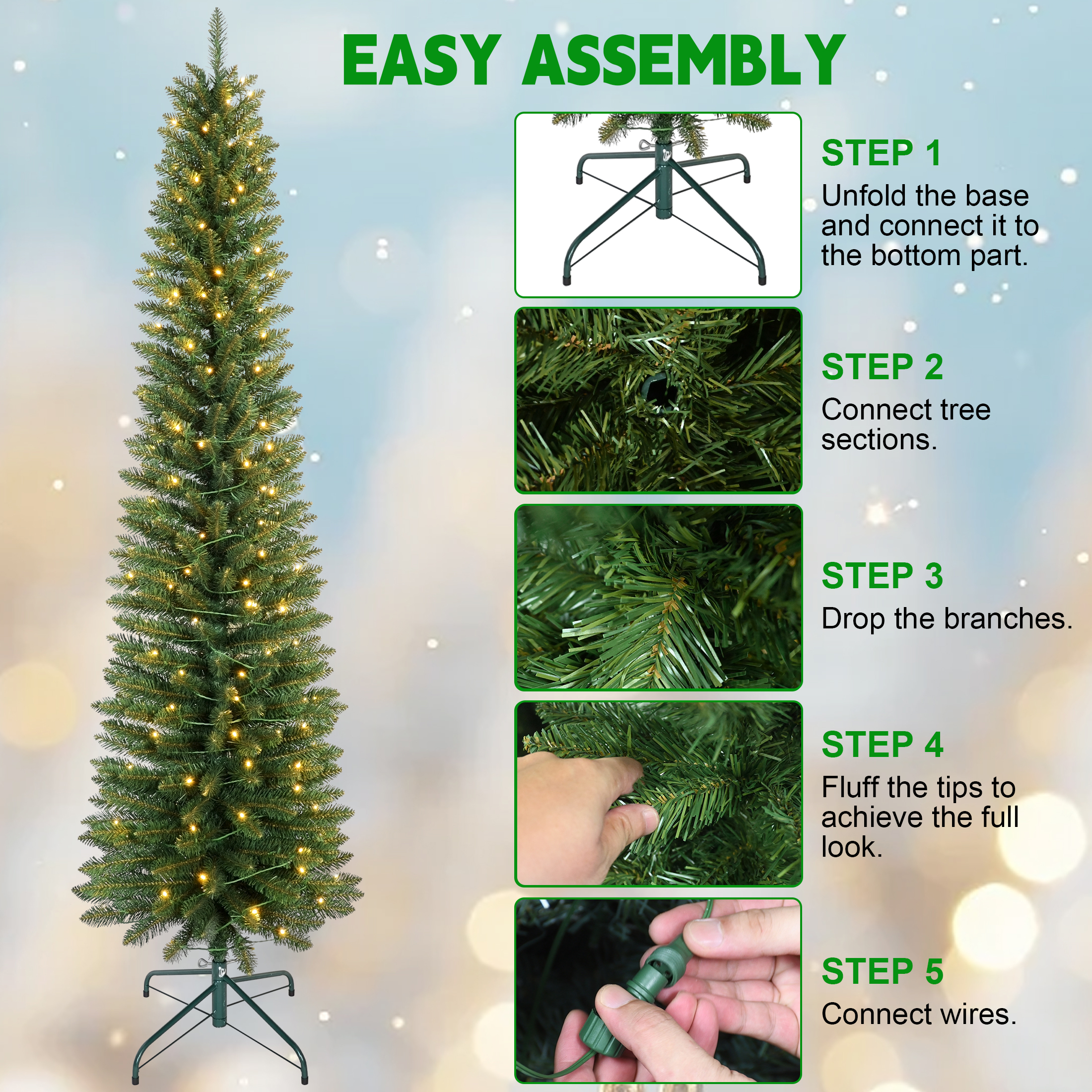 BRINGSTAR 6' Pre-Lit Pencil Christmas Tree Green photo 8