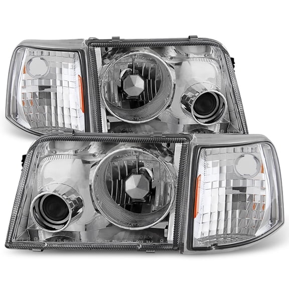 AKKON - For Ford Ranger Pickup Truck Chroem Clear Projector Headlights w/ Corner Signal Light Lamps Replacement