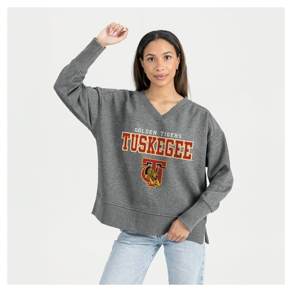 Women's Gameday Couture  Gray Tuskegee Golden Tigers French Terry V-Neck Pullover Sweatshirt