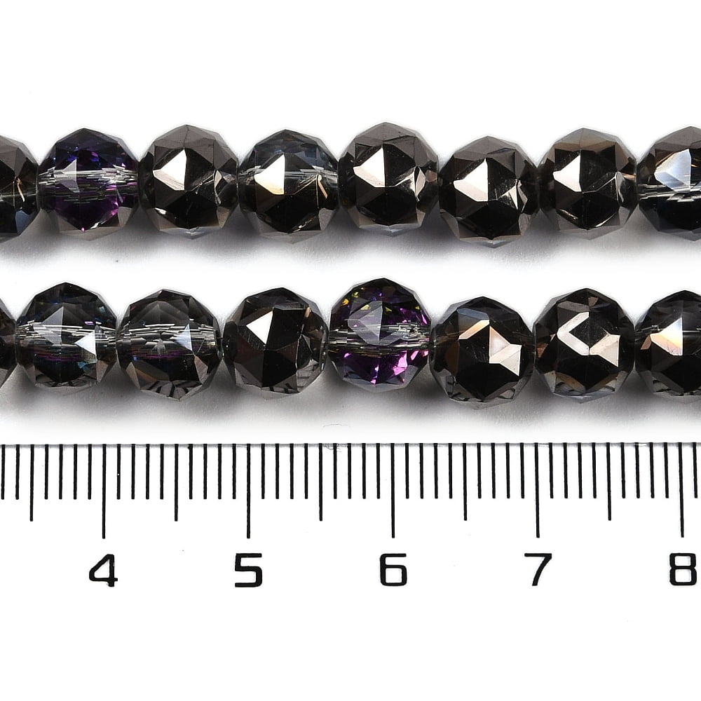 Transparent Electroplate Glass Beads Strands Faceted Round Black 7.5x7mm Hole: 1.2mm about 70pcs/strand 19.17~20.08''(48.7~51cm)