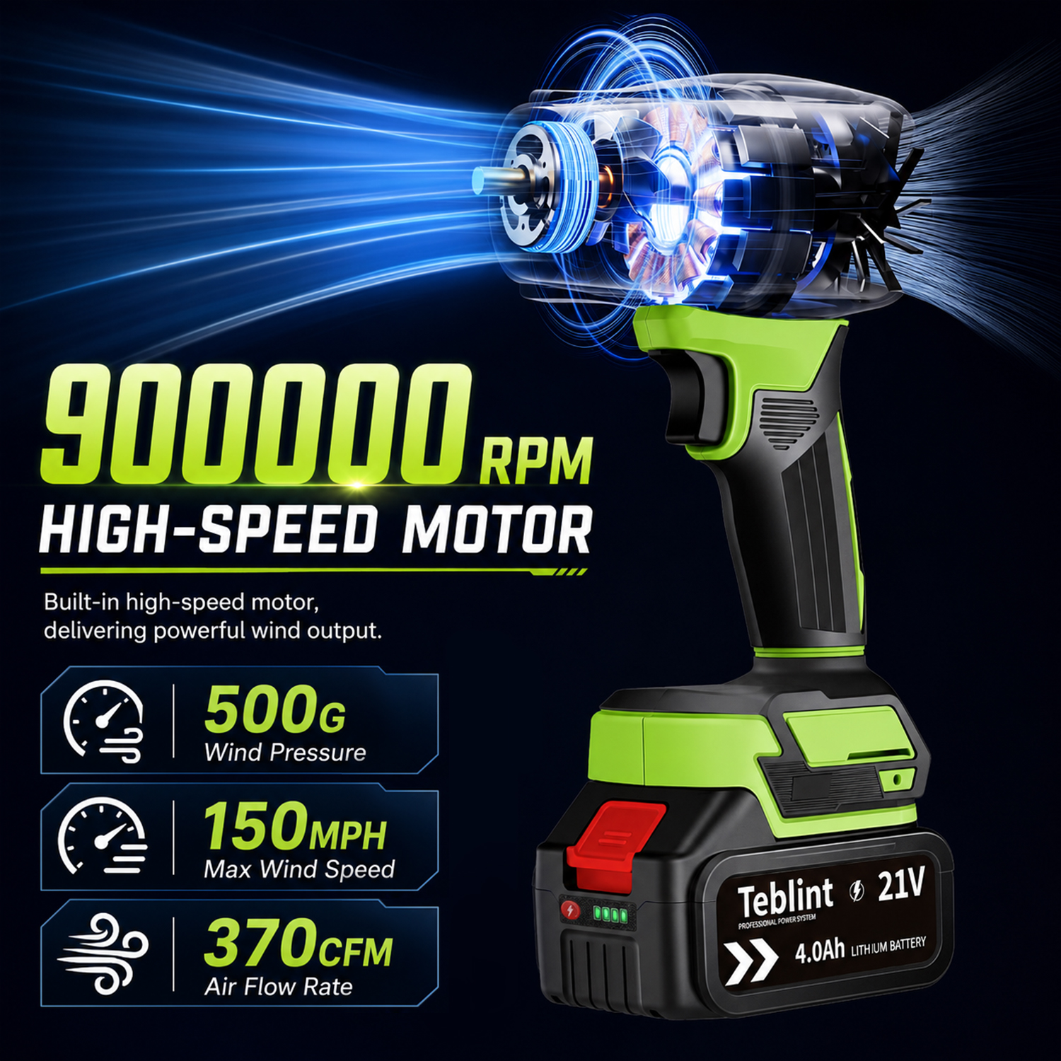Teblint Cordless Leaf Blower 150 MPH with 2 Batteries photo 2