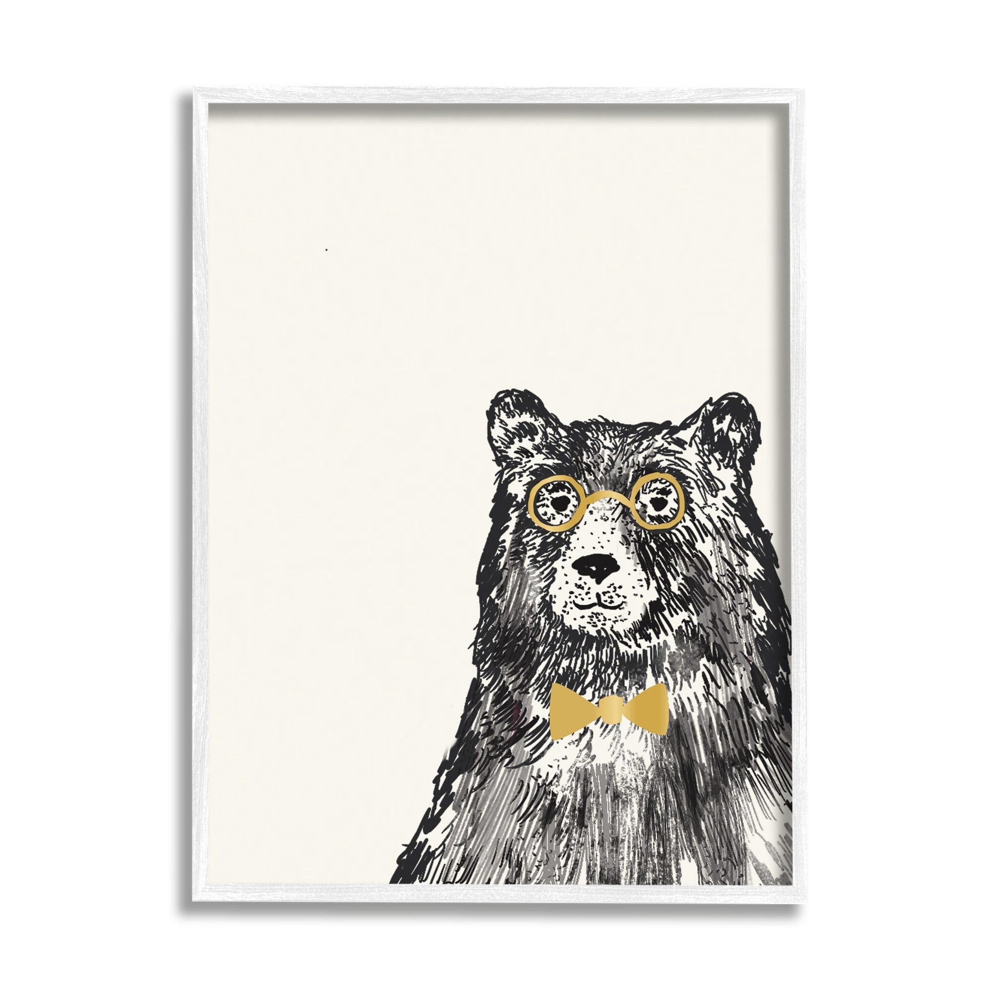 Stupell Industries Black Bear Golden Glasses Bow Tie Kids' Animal, 11 x 14,Design by Heather McLaughlin