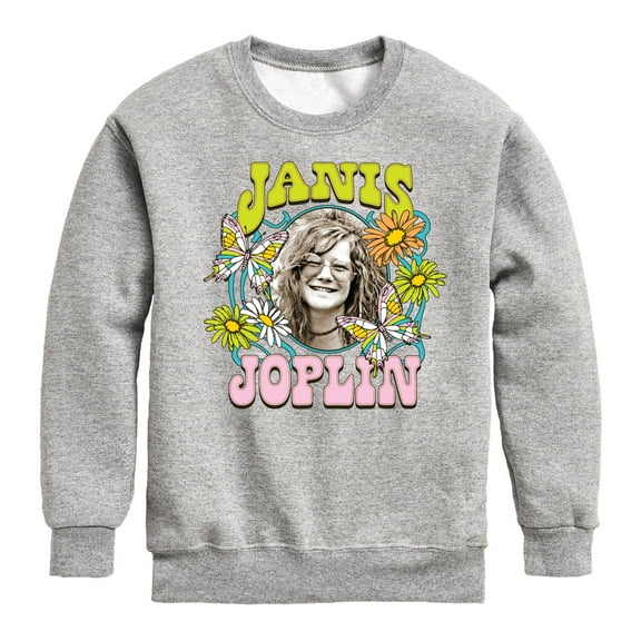 Janis Joplin - Butterfly And Flowers - Toddler And Youth Crewneck Fleece Sweatshirt