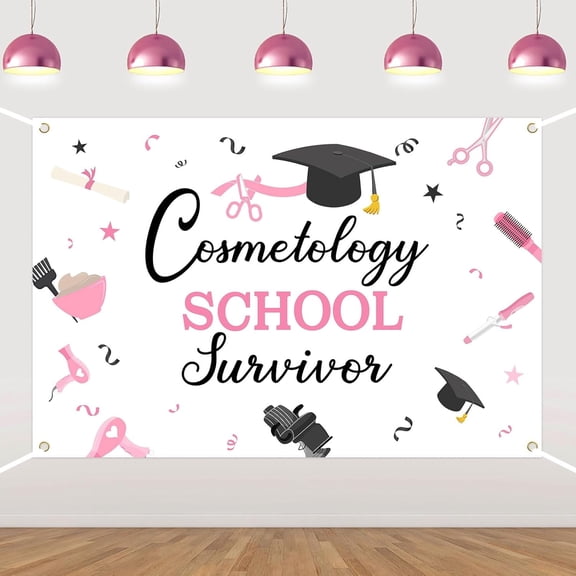 7x5FT Cosmetology Graduation Backdrop Pink and Black Cosmetology Grad Photography Background Future Barber Congrats Grad 2026 Hairdresser Graduation Party Decorations Banner Supplies