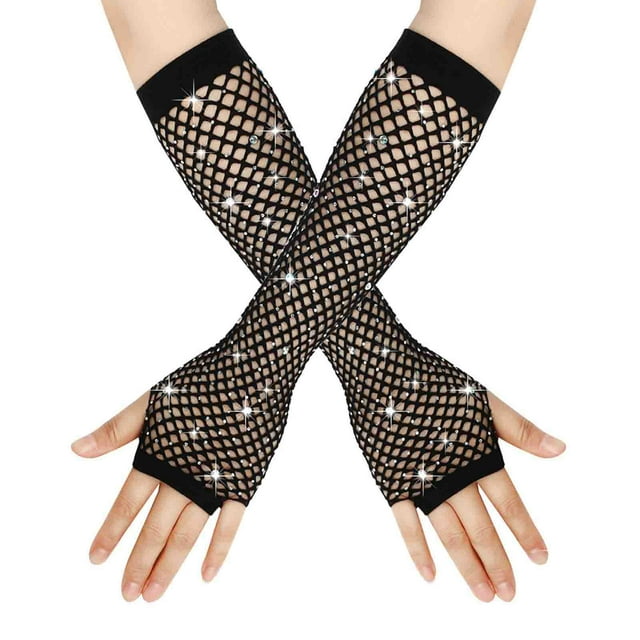 Gants de Mode Femme Années 80 Filet Long Néon Sans Doigts Accessoire en Maille pour Fêtes Performances et Événements