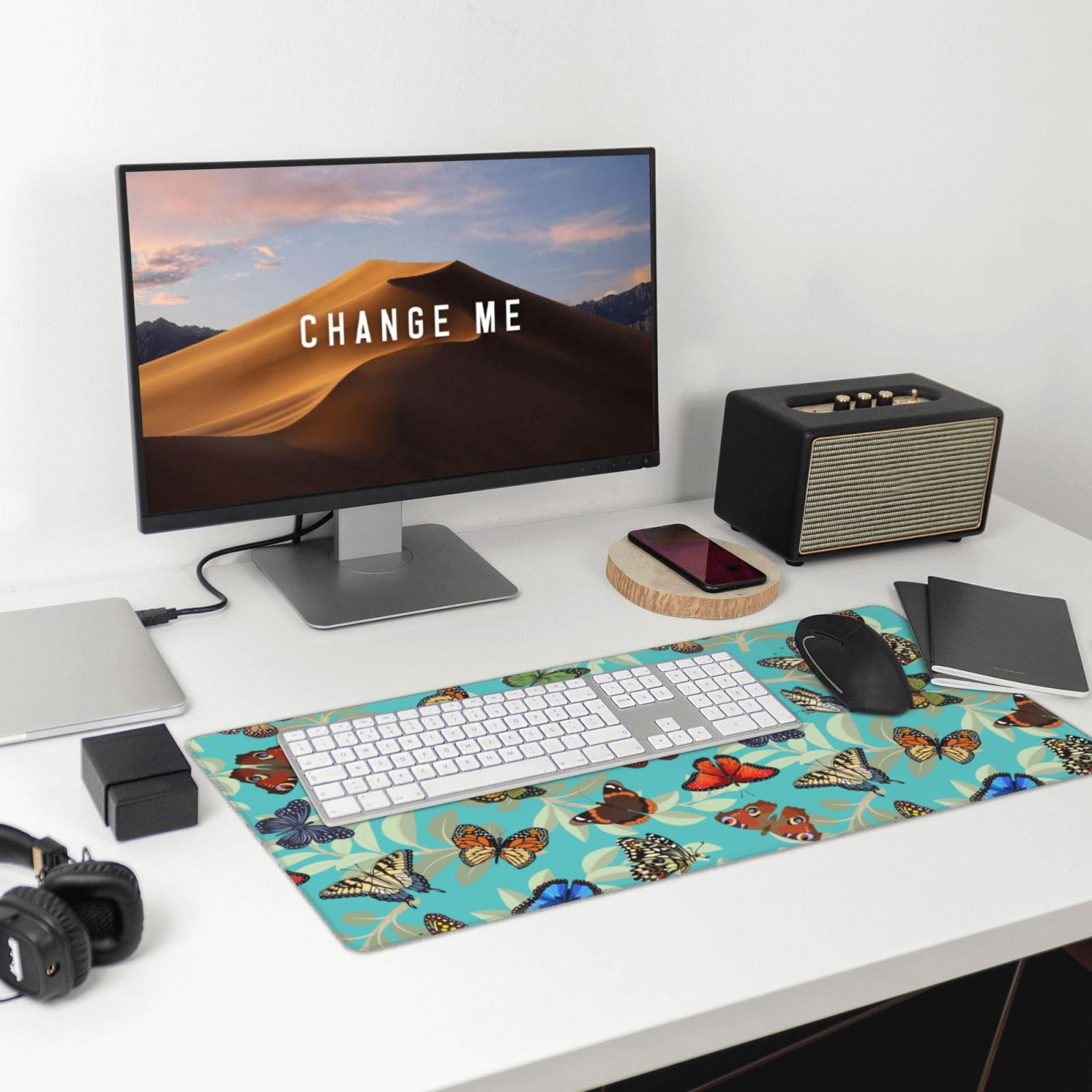 Rateoe Multicolored Butterflies Print Mouse Pad - Extended Large Gaming Mousepad,Non-Slip Stitched Edge,16x29.5 Inch
