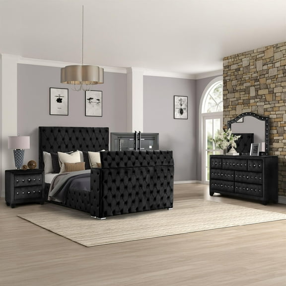 Encore 4PC King Bedroom Set including Manufactured Wood & Fireplace in Black