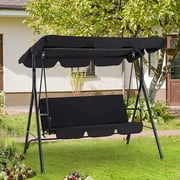 YODOLLA 3-Seat Outdoor Steel Porch Swing with Canopy, Swing Glider-Black, Free Standing Porch Swing