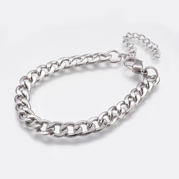 Pulsera de eslabones de acero inoxidable con cierre de mosquetón (1 unidad). Pulsera de joyería chapada en acero inoxidable de color para mujer y hombre.