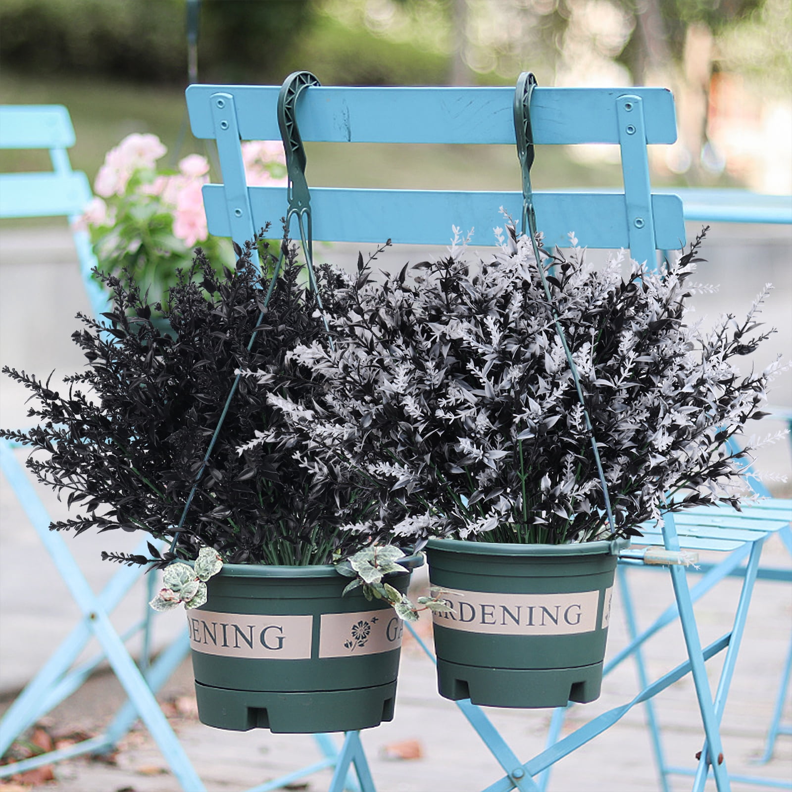 RECUTMS Black Decor 20 Bundles Artificial Flowers Fake Outdoor Plants Faux UV Resistant Lavender Flower Plastic Shrubs Indoor Outside Hanging Decorations