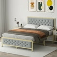 thumbnail image 2 of Full/Queen Size Bed Frame, Metal Platform Bed with Modern Velvet Button Tufted Headboard and Footboard, Strong Metal Slats Support, Modern Metal Platform Bed, No Box Spring Needed, Easy Assembly, 2 of 9