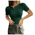 thumbnail image 1 of Top de punto ajustado de manga corta con botones y canalé para mujer - Blusa informal de moda, 1 of 6