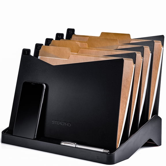 Stealtho Desk File Organizer - Wall Folder Holder for Home Office - 5 Tray Black  H 11"
