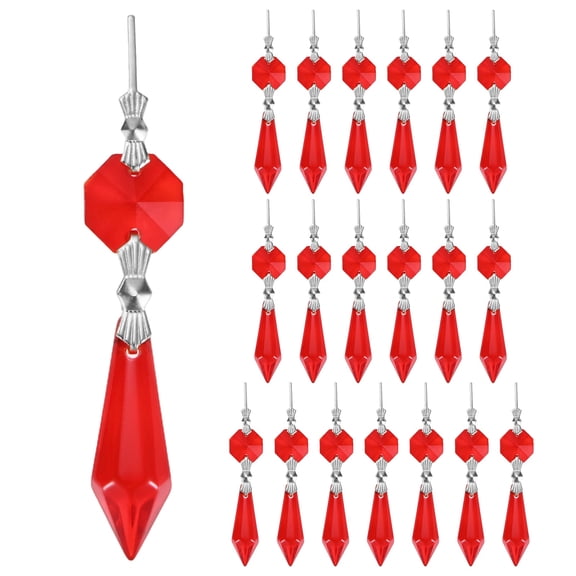Uxcell 10-Pack Crystals Prisms Glass Tip Beads, 75mm Replacement Chandelier Teardrop Icicle Drops Hanging Pendants [Dark Red]