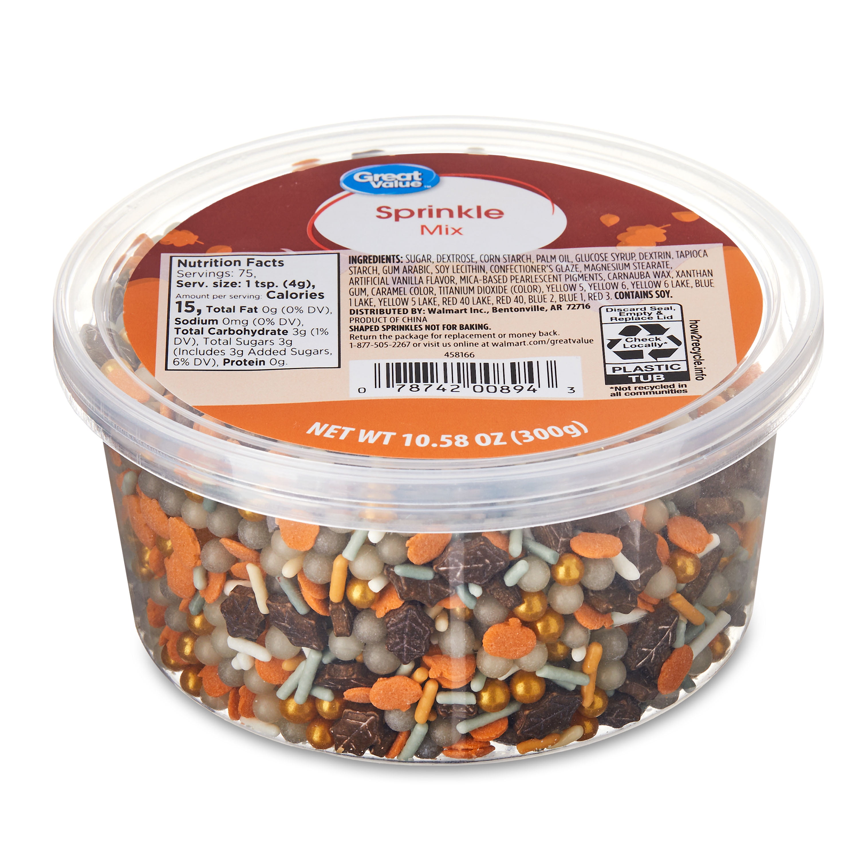 Great Value Autumn Leaf and Pumpkin Sprinkles, Candies and Jimmies, 10.58 oz, Brown Colors