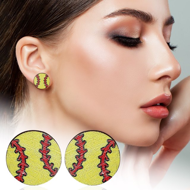 Fiudx Pendientes Deportivos de Béisbol, Fútbol, Voleibol y Baloncesto. Pendientes de Madera. Accesorios Deportivos de Moda.