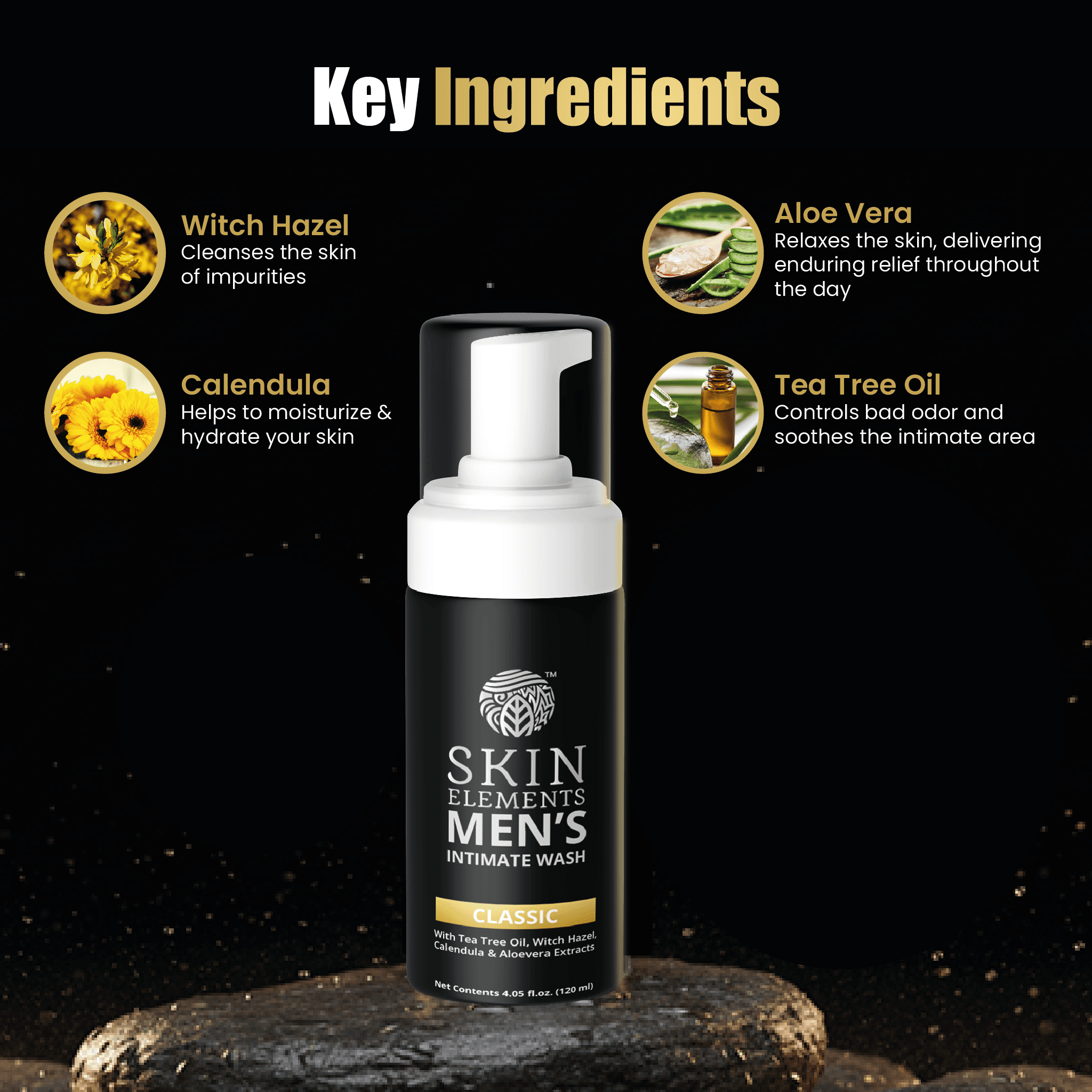 Skin Elements Intimate Wash for Men (4.05 fl. oz.) | pH Balanced Foaming Penis Wash | Tea Tree Oil | Controls Bad Odor and Soothes Intimate Area