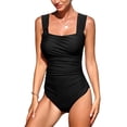 thumbnail image 4 of GZWYHT Bathing Suit for Women Womens Swimsuits Women's Solid Colour Ruffled Open Back Pleated Swimsuit One Piece Swimsuit Women Tummy Control Swimsuits Black L, 4 of 8