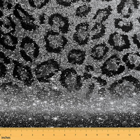 Homewish Grey Sequin Print Fabric by the Yard 1 Yard, Fashion Leopard Print Room Decor Fabric by the Yard, Romantic Cheetah Animal Sewing Fabric, Luxury Bedroom Decor