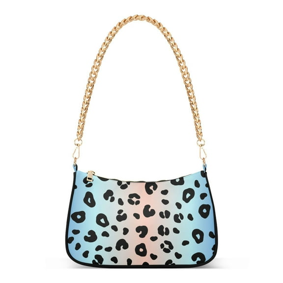 Leopard Gradient Animal Print Blue Womens Chain Shoulder Bag Tote Handbag Clutch Hobo Purse with Zipper for Travel Casual