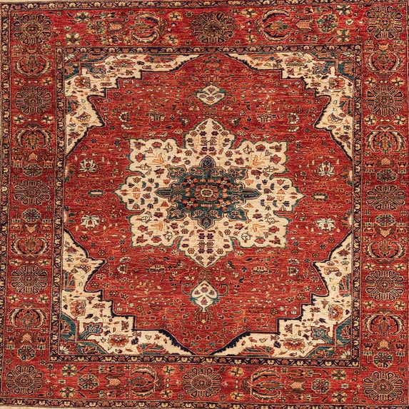 Ahgly Company Machine Washable Indoor Square Abstract Tomato Red Area Rugs, 8' Square