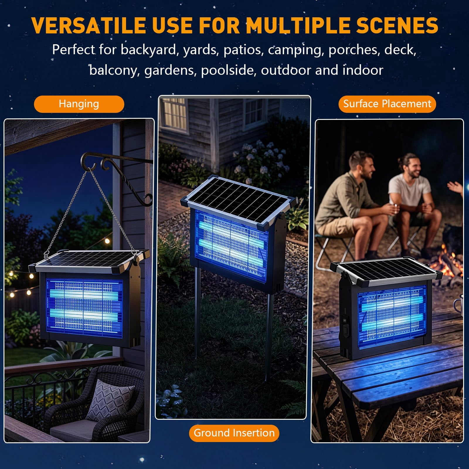 Solar Zapper Outdoor  4500v Mosquito For & Indoor 1/2 Acre Coverage Cordless Rechargeable Electric Fly Ipx5 Waterproof Traps Backyard Patio Camping