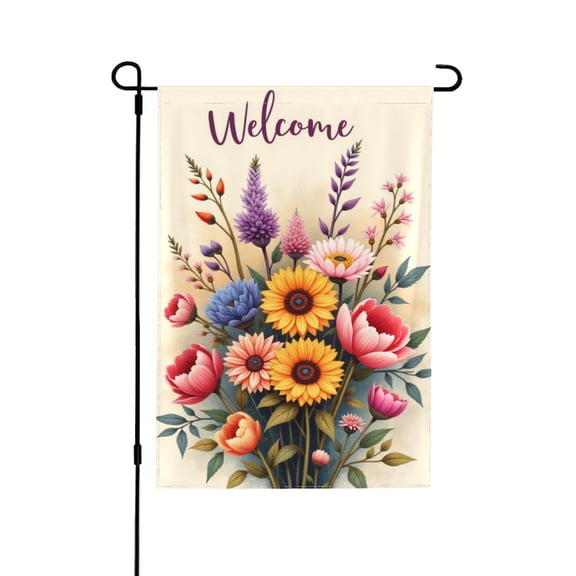 Welcome Floral Garden Flag 12x18 Inch Double Sided – Vibrant Sunflower & Peony Summer Outdoor Yard Decoration For Porch, Lawn & Patio, Farmhouse Decor