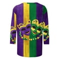 thumbnail image 4 of Mceream Mardi Gras Shirts for Women 2026 Carnival Tunic Tops Funny Mask Print Color Block Carnival Tops Casual 3/4 Sleeve Crew Neck Loose Fit Blouses Outfits Purple L, 4 of 5