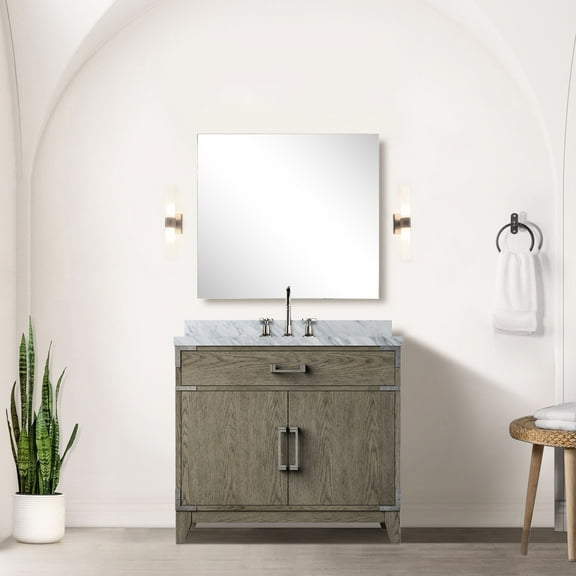 Grey Oak Vanity 36x22 With Marble Top & Long-lasting Performance 22 In. D Bath Solid Wood