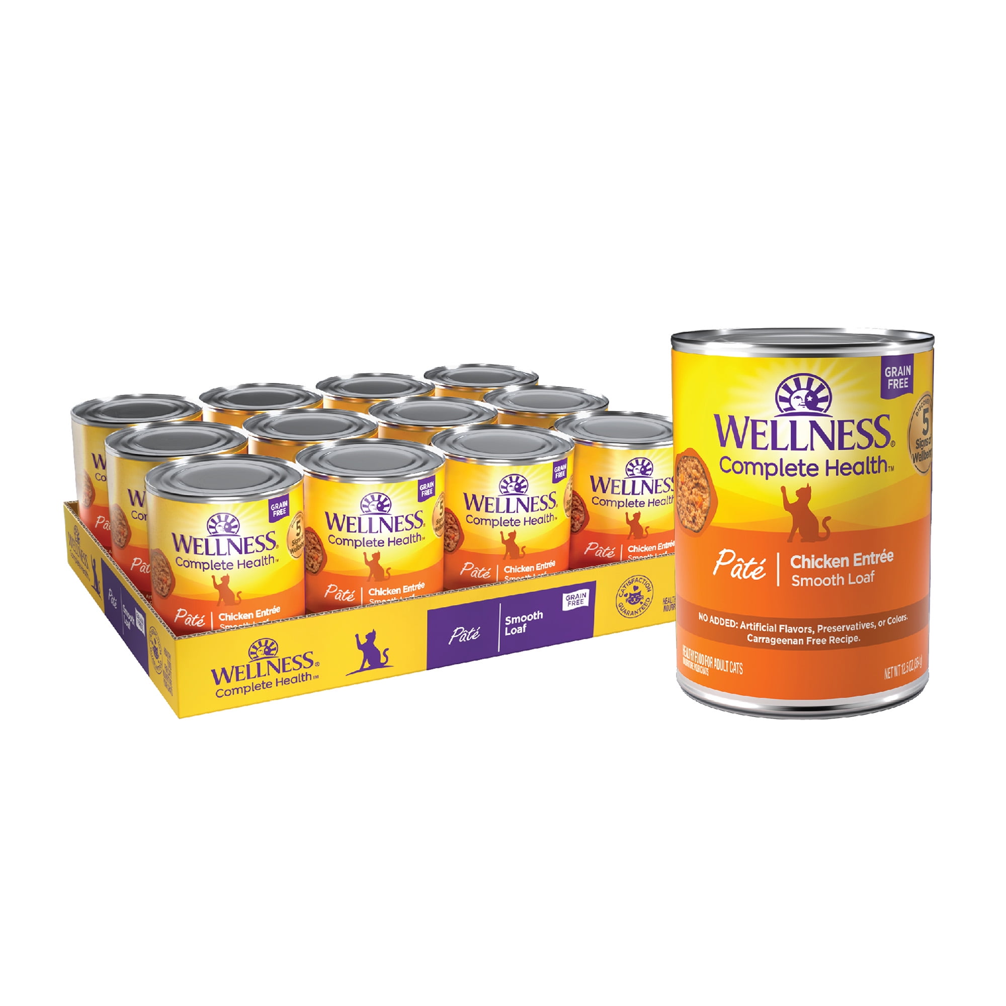 (12 pack) Wellness Complete Health Pate Adult Canned Wet Cat Food, Natural, Protein Rich, Grain Free, Chicken Entrée Recipe, 12.5 oz, Pack of 12 Cans