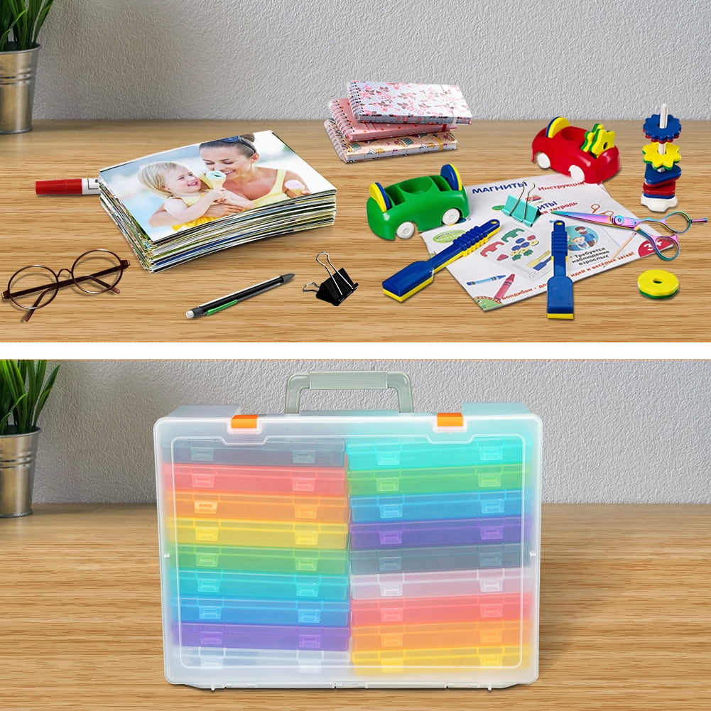 Photo Storage Box 4x6, 18 Inner Photo Case Large Photo Organizer Acid-Free  Photo Box Storage Photo Keeper Photo Storage Case, Plastic Craft Storage Box  for Photo Stickers Stamps Seeds (9 Colors) 
