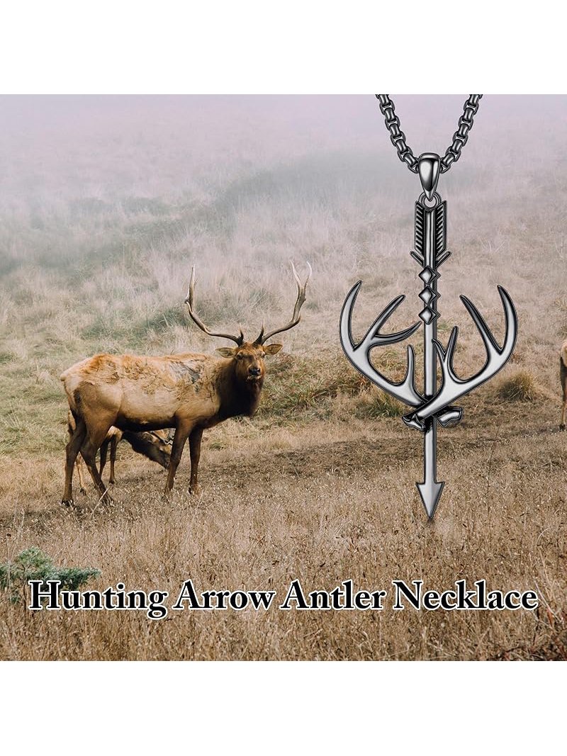 crossed fishing hook antler Cross Necklace for Men - 925 Sterling Silver Cross Deer Antler Fish Hook  Pendant - Hunting Jewelry Gifts 22+2