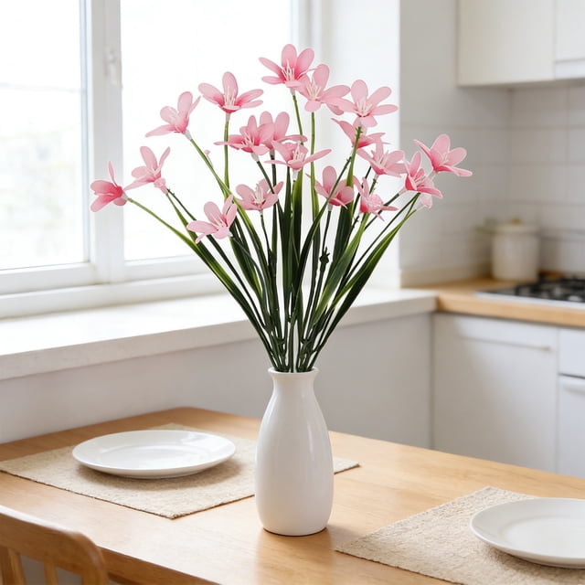 Ramo artificial de orquídeas de primavera con follaje para bodas, decoración del hogar y centros de mesa para eventos: tallos florales de plástico de aspecto realista para jarrones, mesas o arreglos