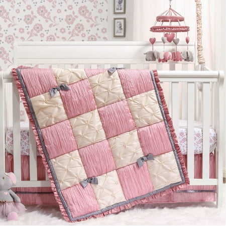 UPC: 0841297163524 | The Peanutshell Bella Crib Bedding Set for Baby Girls 3 Piece Nursery Set with Quilt Fitted Crib Sheet and Dust Ruffle