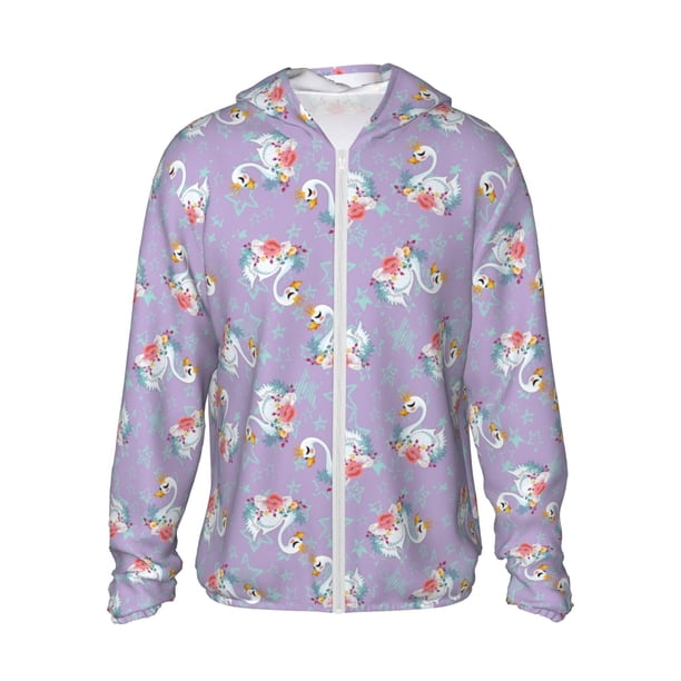 Fotbe Swan With Stars Chaqueta con Protección Solar UPF 50+ para Hombre y Mujer, Camisa con Capucha y Bolsillos-Small