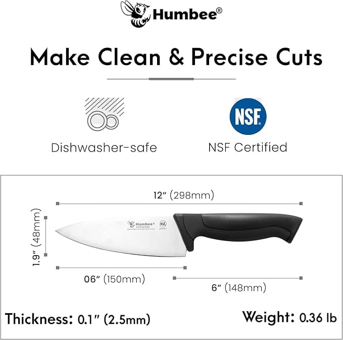 Humbee 6-Inch Chef Knife Razor-Sharp Blade Kitchen Knife with Comfortable Grip Handle, Black DT-10 Series