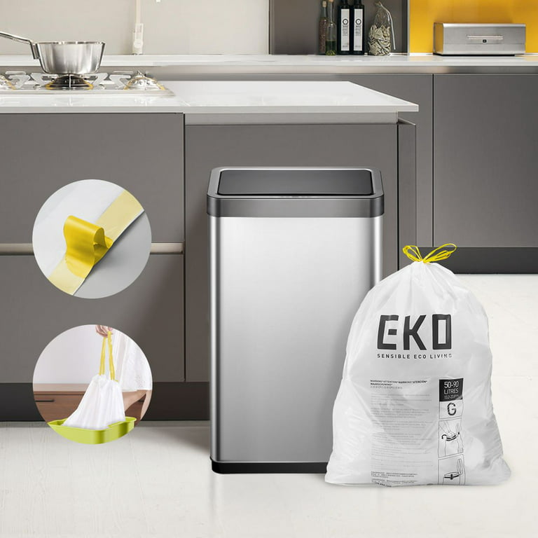 Eko Easy-Dispense Roll of 60 Count Extra-Strong Drawstring Kitchen Trash Bags - 21 Gallon Garbage Bags (79.5L) 60 Pack
