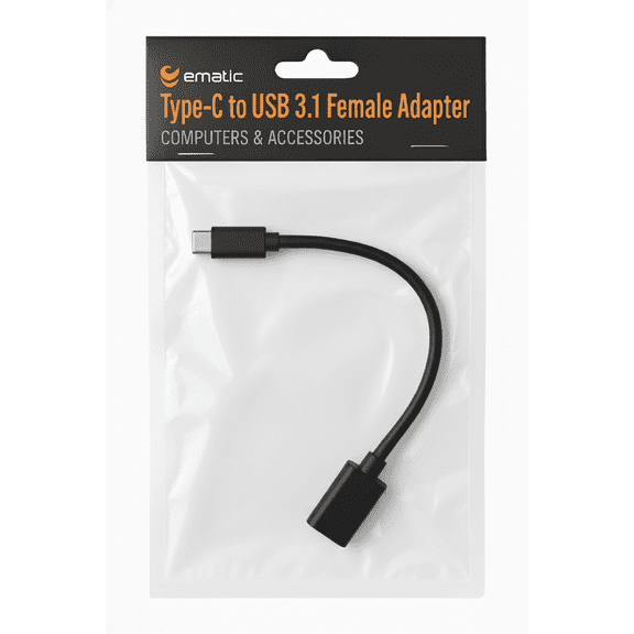 Ematic EUSC300W Type-C to USB 3.1 Female Adapter Cable Converter, Black