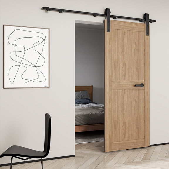 6.6FT Sliding Barn Door Hardware Kit, Heavy Duty Steel Roller Brackets and Industrial Grade Flat Tracks for Doors Up to 220lbs, with Stopper Floor Guide, for Interior Exterior