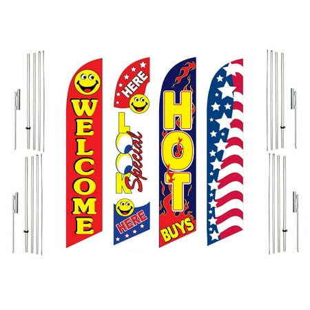 4 Swooper Flags With 4 Pole Kits Welcome Look Special Here Hot Buys Patriotic