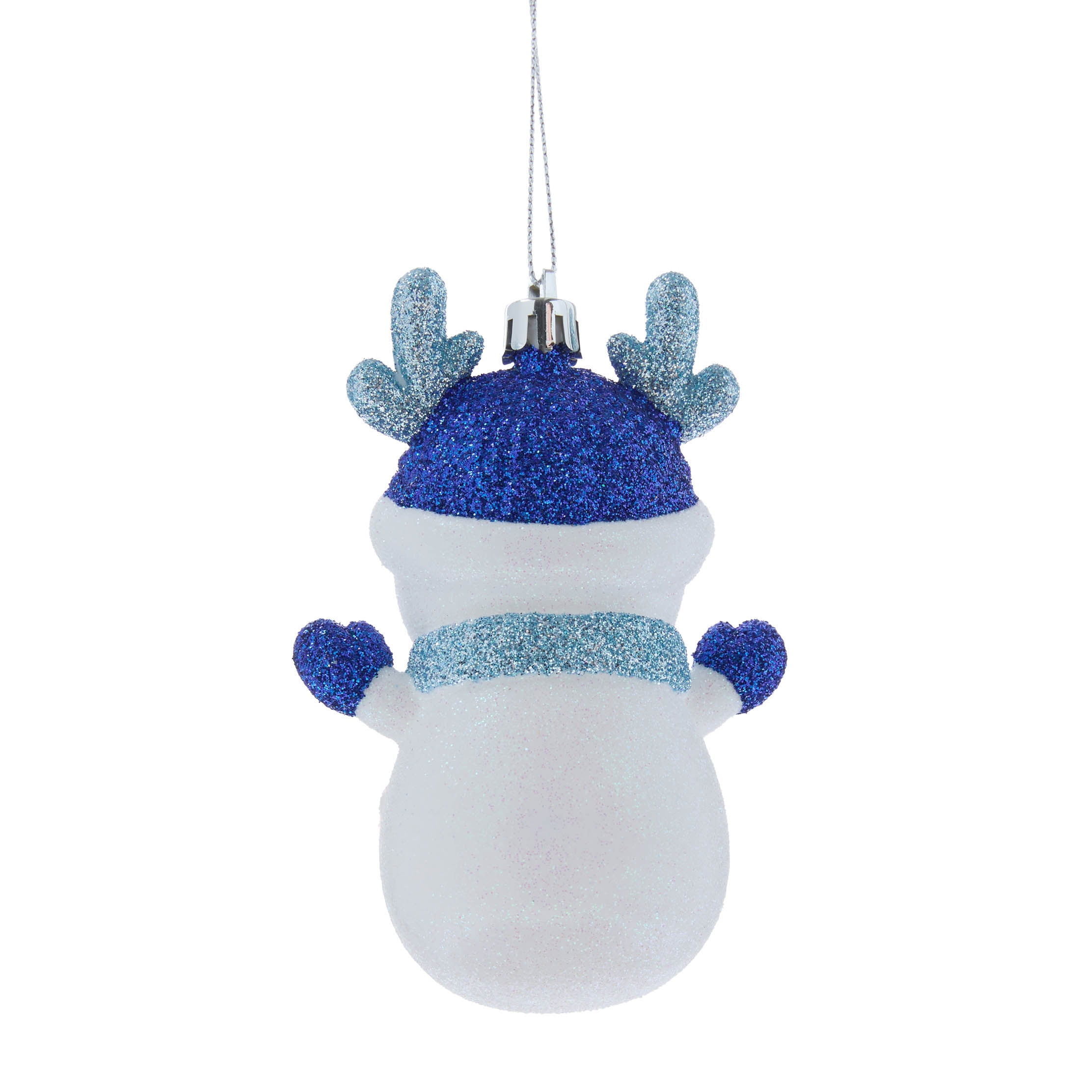 Blue and White Glitter Snowman with Antlers Christmas Ornament, 4.3", by Holiday Time