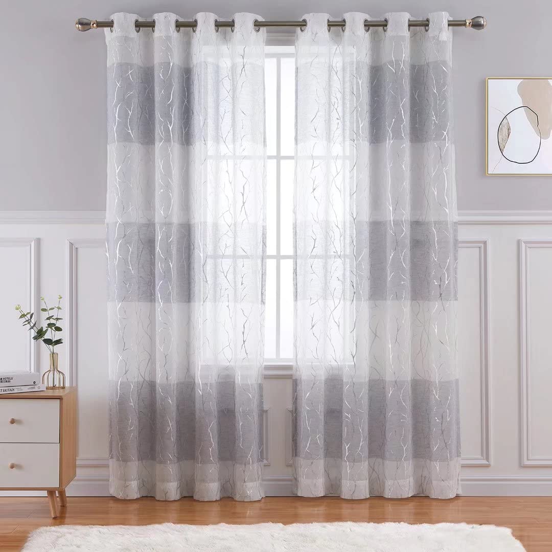 Gray Sheer Curtains Silver Tree Branch Semi Sheer Curtain Window