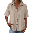 thumbnail image 7 of Stamzod Button Down Shirts for Women Short Sleeve Summer Tops Cotton Linen Dressy Casual Work Blouse with Pocket Khaki XL, 7 of 7