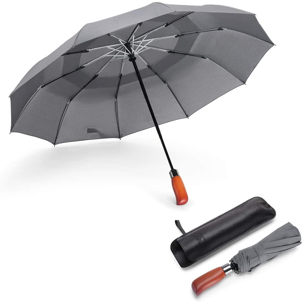 JIGUOOR 10 Ribs Folding Umbrella Windproof Compact Travel,Auto Open