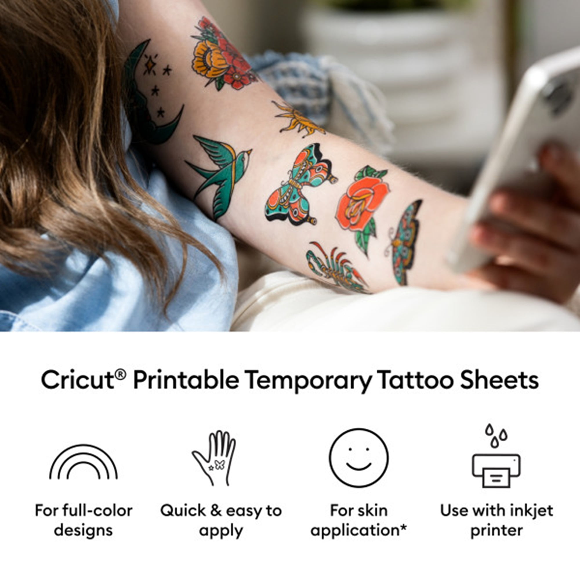 Cricut Printable Tattoo Transfer Paper, 8.5 X 11 (6), 8.5" x 11",Transparent