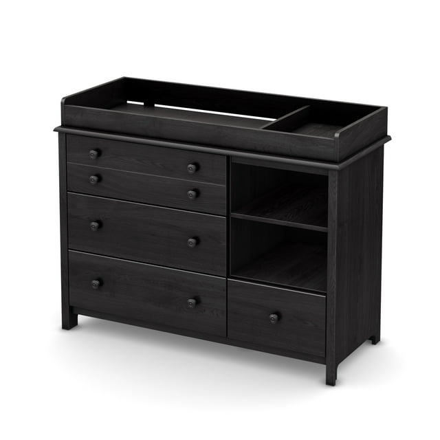 South Shore Little Smileys Changing table with Removable Rim, Drawers, and Open Storage, in Gray Oak