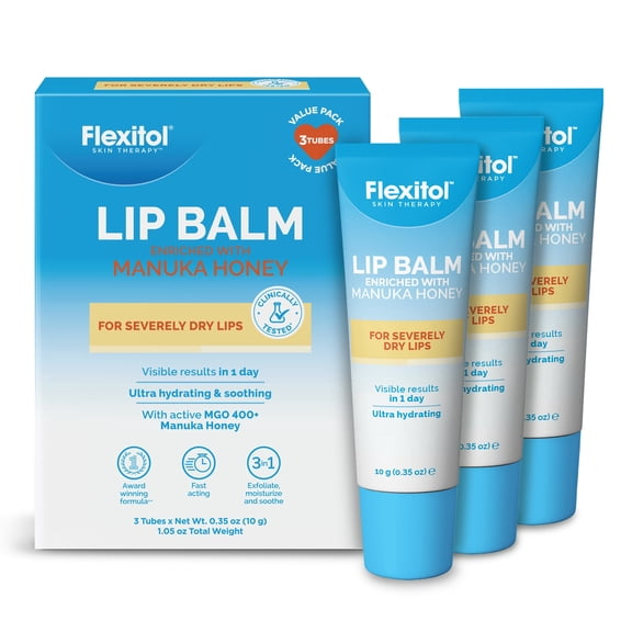 Flexitol Intensive Relief for Dry, Chapped Lips & Soothing Lip Balm with 400  MGO Manuka Honey, White