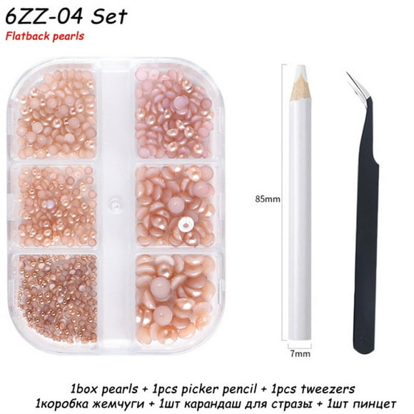 Accesorios para uñas Juego de brocas para uñas con perlas redondas de fondo plano y semicírculo japonés Wmkox8yii hjk778