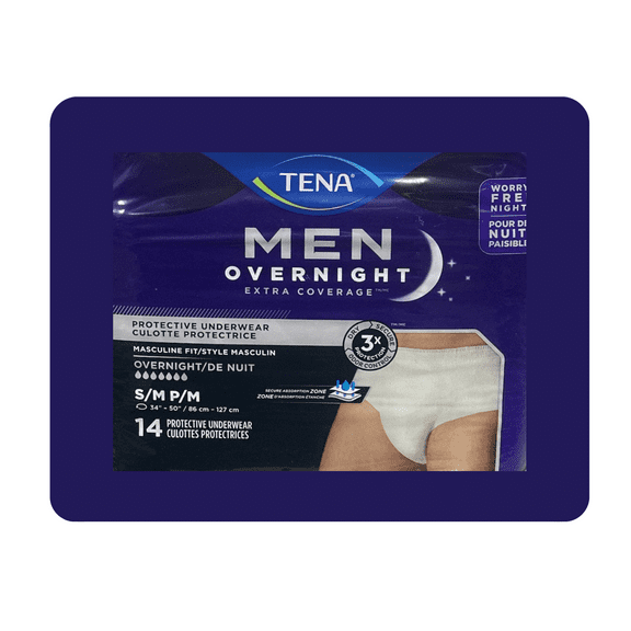TENA Men Overnight Extra Coverage  7 DROPS UNDERWEAR  S/M 14 ct